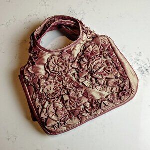 Vintage Bossacc Iridescent Mauve Pink Gold Appliqued Bag